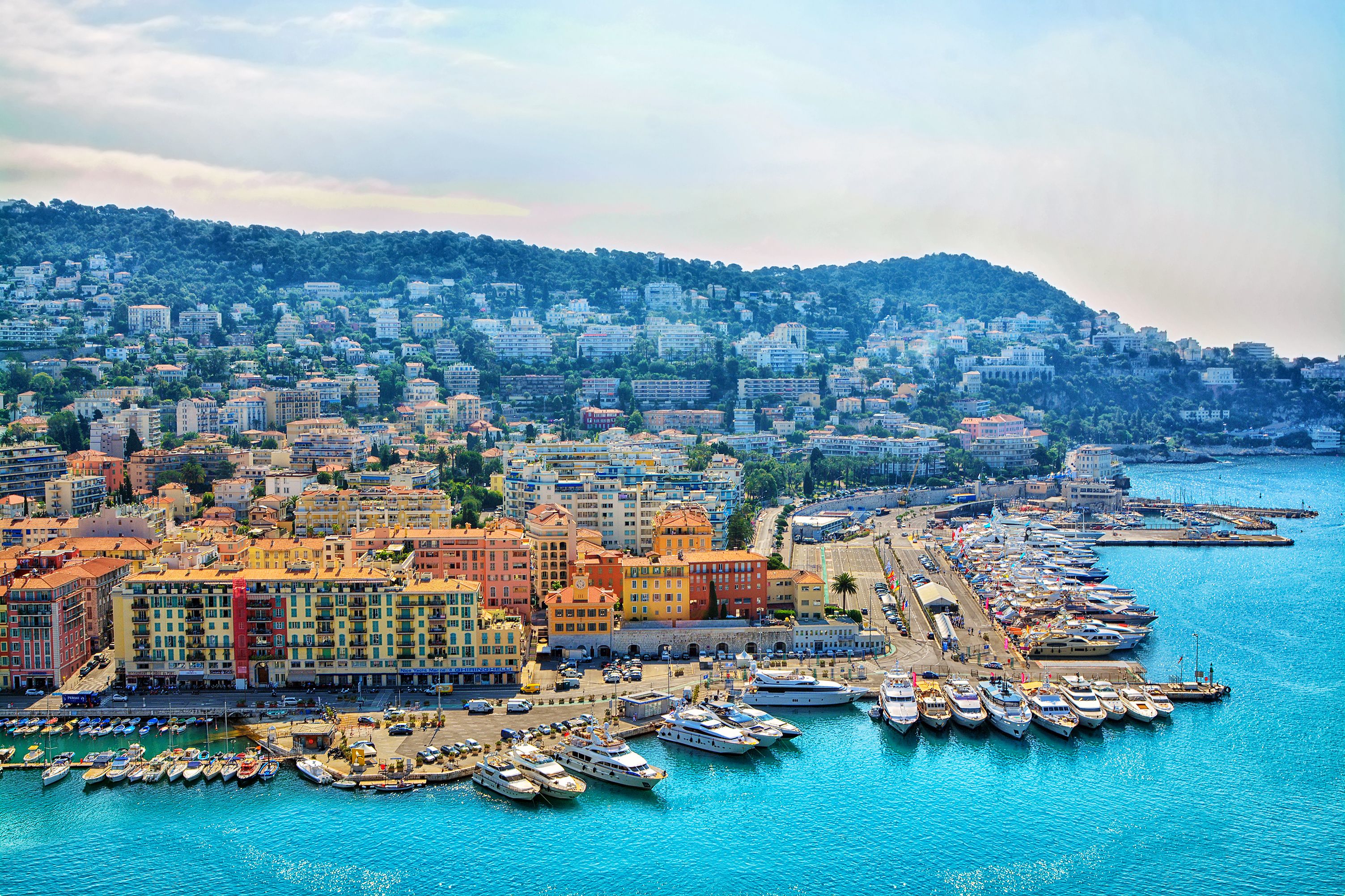 Cote d'Azur France. Beautiful panoramic aerial view city of Nice, France. Luxury resort of French riviera